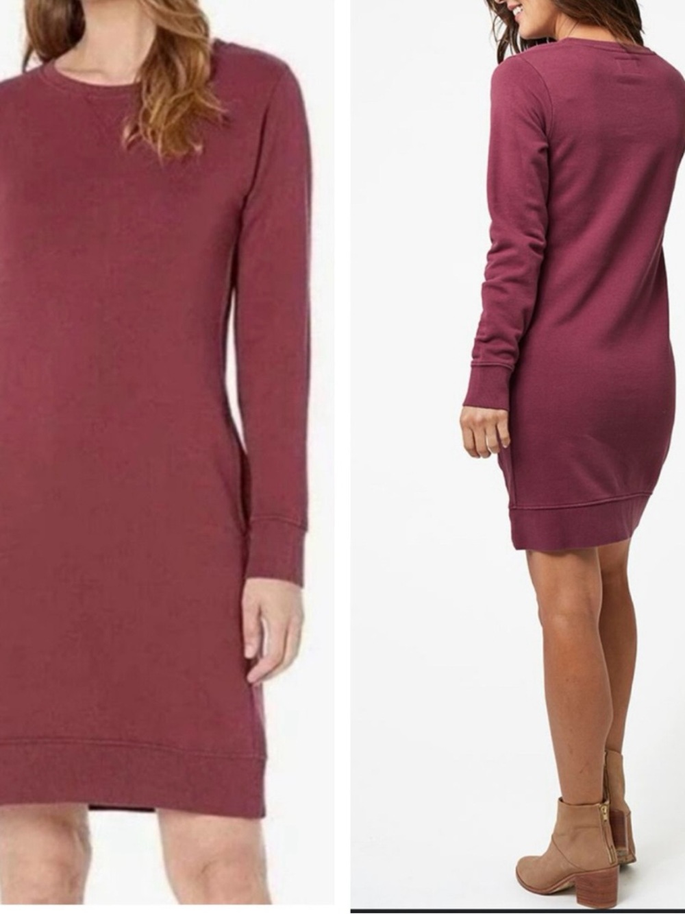 PACT Women's Long Sleeve Crewneck Sweatshirt Dress in Mauve size Small